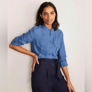 Boden Linen Dolores Button Up Denim Style Shirt Size 12